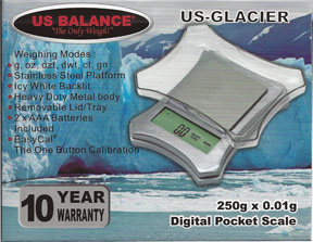 US Balance Glacier Pocket Scale 250g x 0.01 Gram Gold Silver Carat Grain Troy Oz 